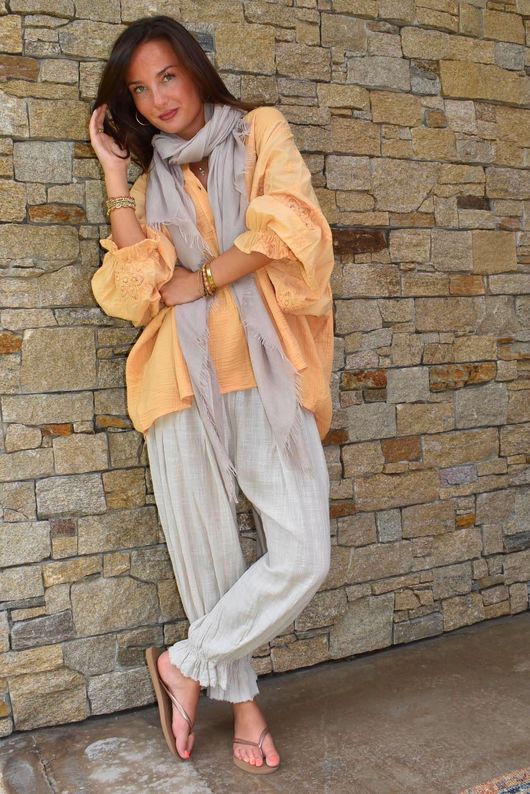 Mimi Pillow Cotton Batwing Blouse Tuscan Sun